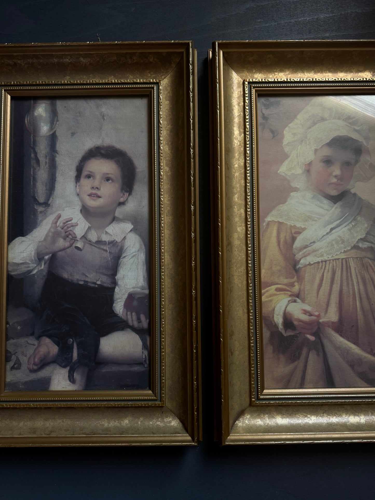Vintage  Matching Gold Thick Gilt Frames - Matching Frame Set with Vintage Prints