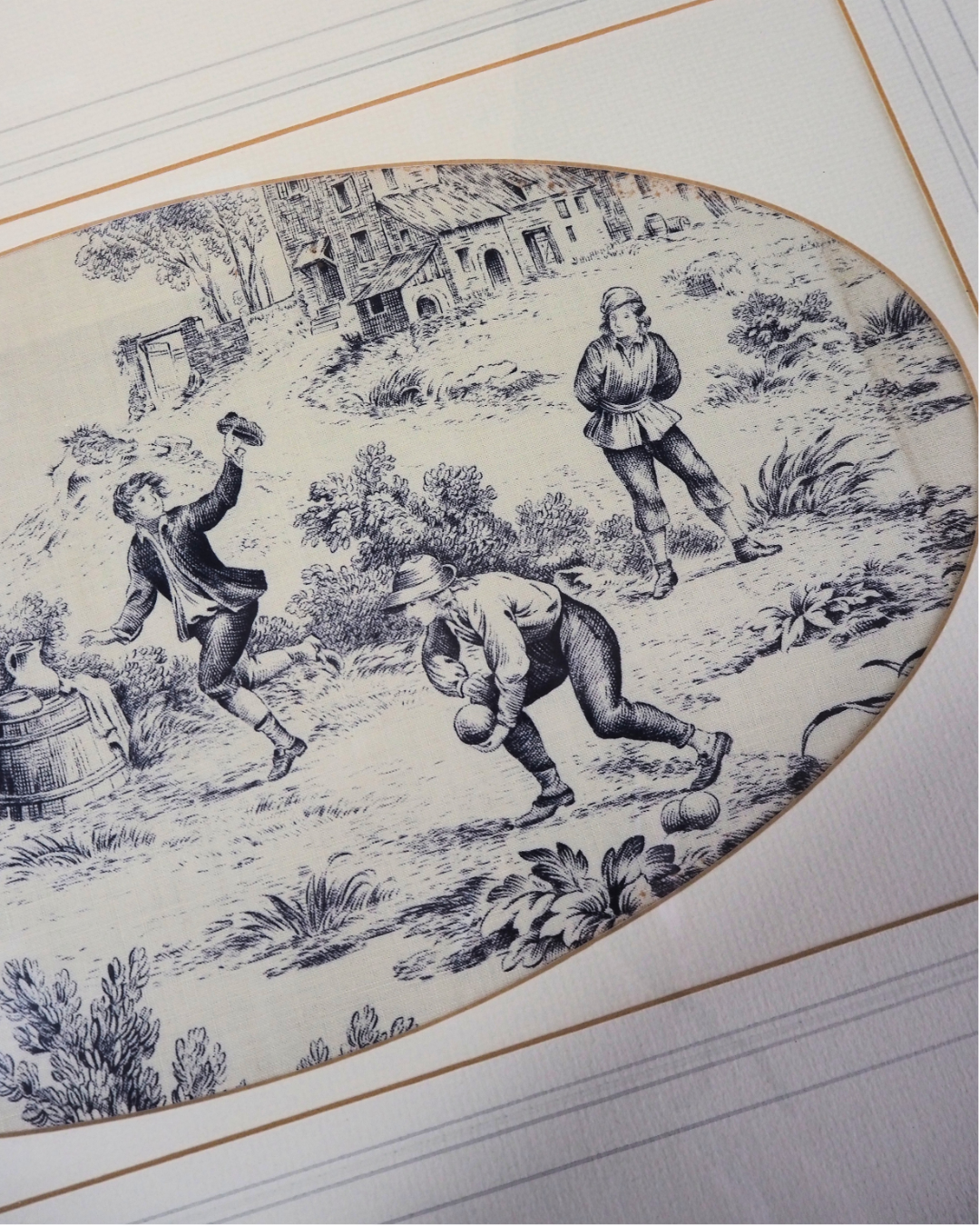Pair of 19th Century French Toile de Jouy Framed Fabric Panels - Bobbin Frame