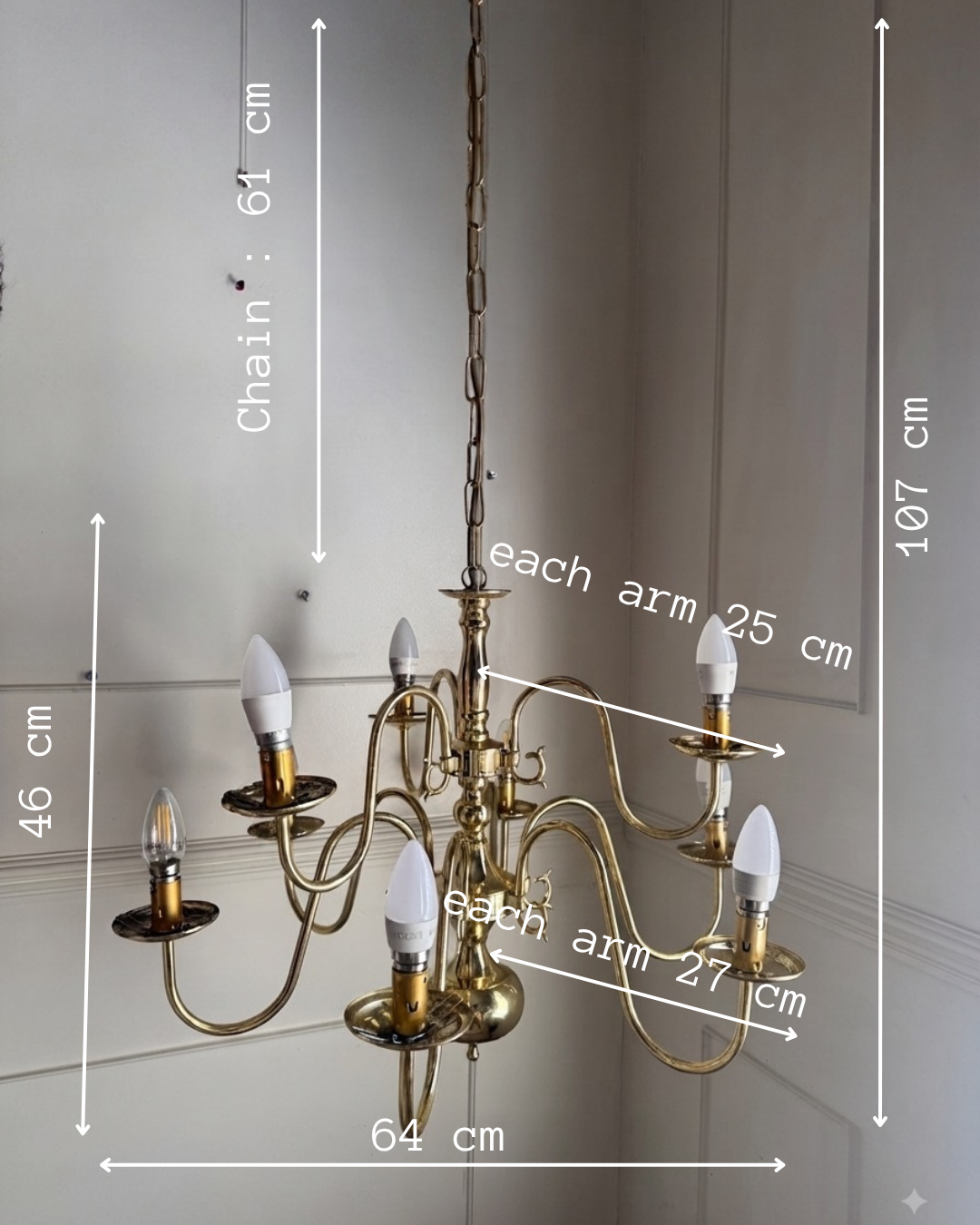 Vintage Dutch Brass Chandelier – 9 Light Baroque Style Ceiling Lighting