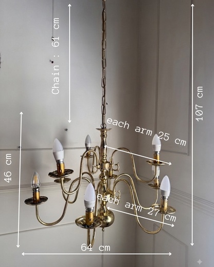 Vintage Dutch Brass Chandelier – 9 Light Baroque Style Ceiling Lighting