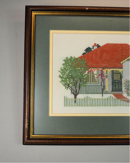 Vintage Juniper Designs Australian Cottage Cross Stitch in Wooden Frame