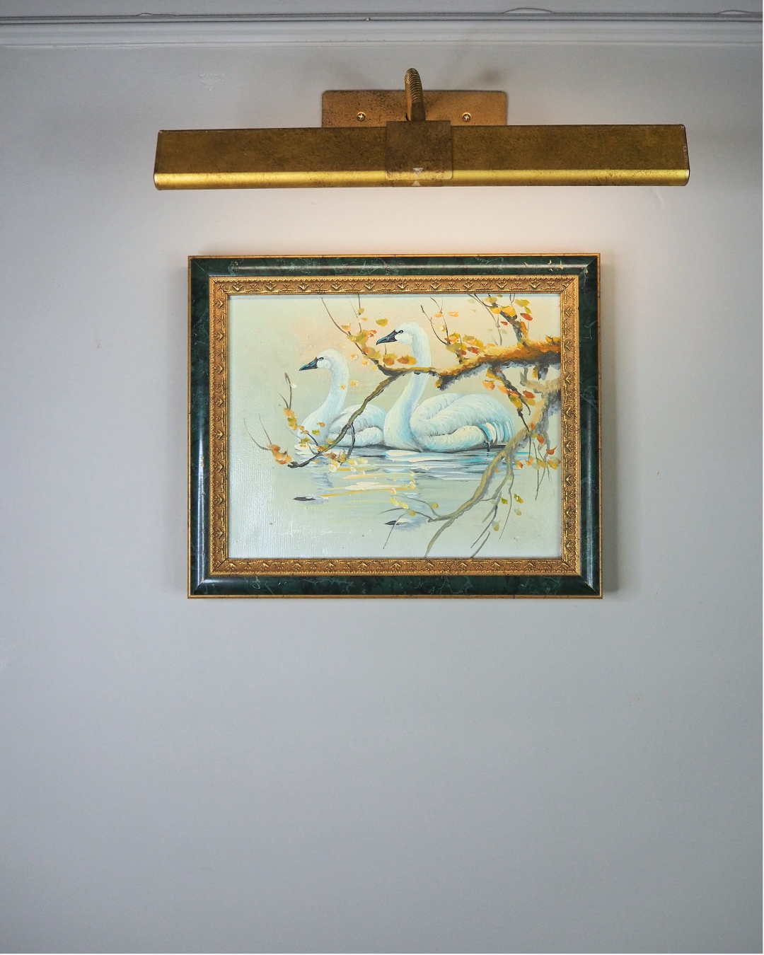 Grace Upon the Water" – Signed Mid-Century Oil Painting of a Swan