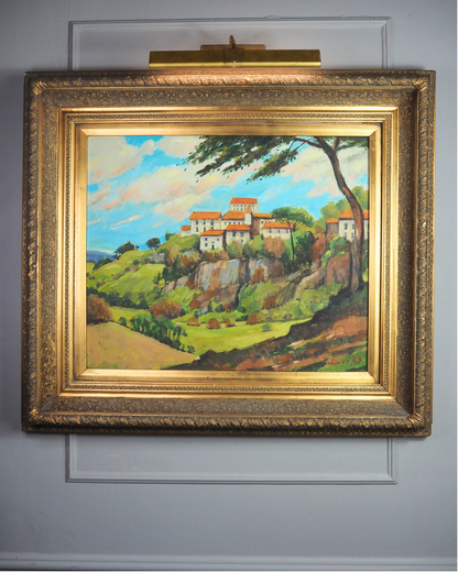 Large Vintage Oil Painting 1969 | Post-Impressionist Village Landscape Homeage  Paul Cézanne