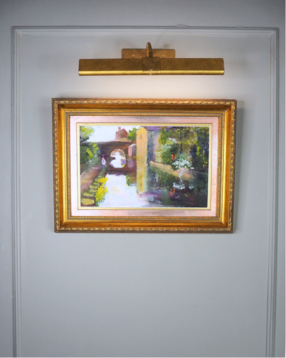 Original Oil Painting “Canal Walk” by J. Morris in Gilt Frame