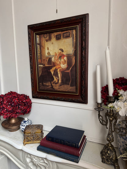 Vintage Large Reproduction Print in a unique wooden frame