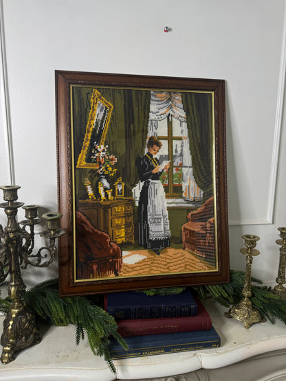 “The Reading Servant” – Hand-Stitched Gobelin Embroidery Art