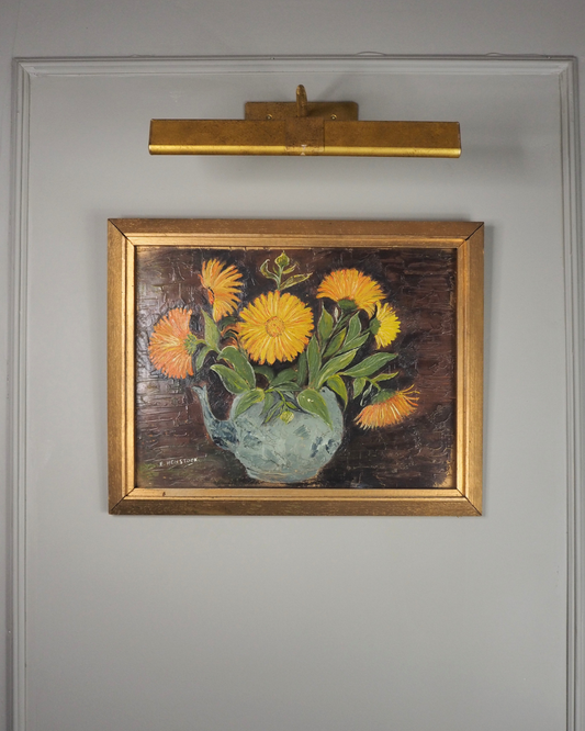 Vintage Yellow Flowers Oil Painting by E. Henstock: Gilt Gold Frame