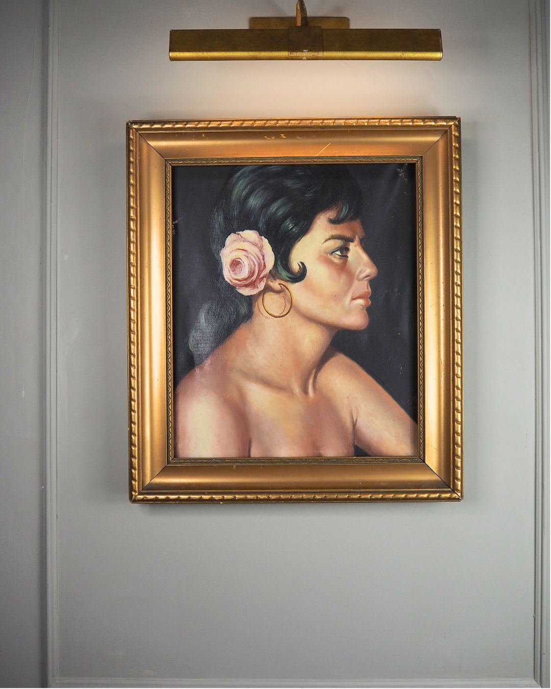 Vintage Portrait Oil Painting by Joan in Gold Gilt Vionne Frame (51x45 cm)