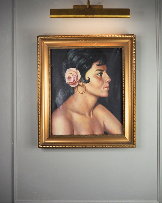 Vintage Portrait Oil Painting by Joan in Gold Gilt Vionne Frame (51x45 cm)