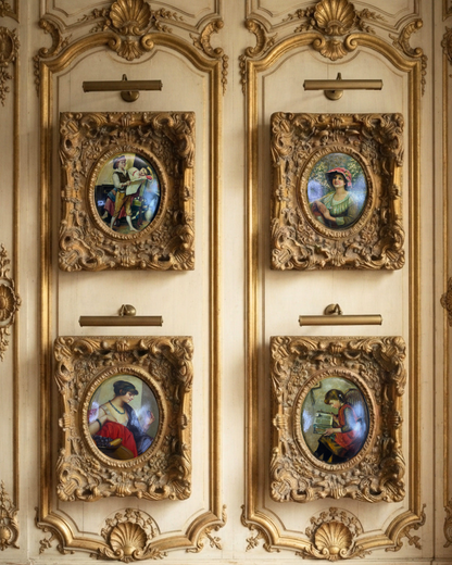 Antique 19th Century Oil Paintings – Rococo Gesso Frames, Convex Wood Panels