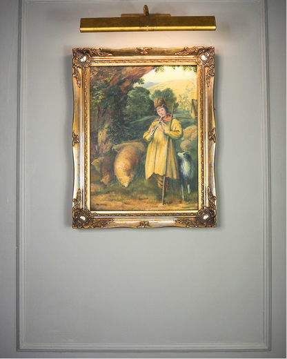Vintage Oil Painting “Shepherd Boy Playing a Flute” Signed Pat Linnell | c.1937–40