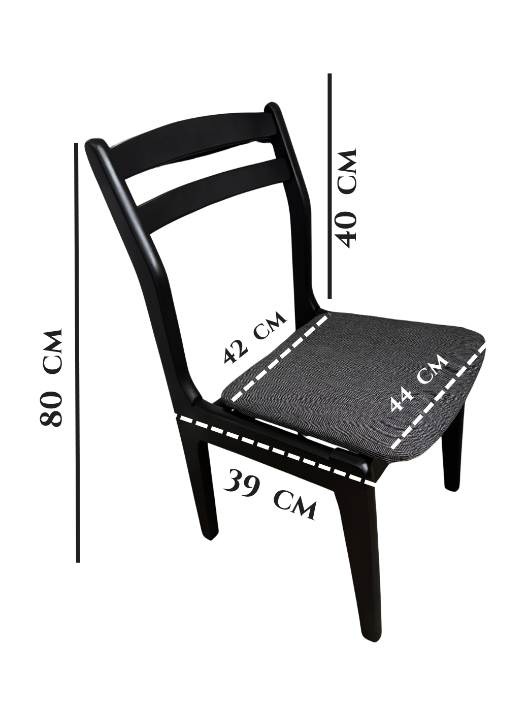 Mid-Century Retro Wooden Chairs (Pair) | Upcycled Black & Tweed Dining Chairs | Herringbone Upholstery