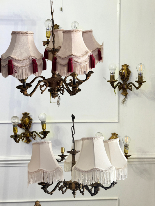 Vintage French Louis Style Solid Brass Wall– 2 Arm Sconces, 5 Arm Chandeliers Optional Shades