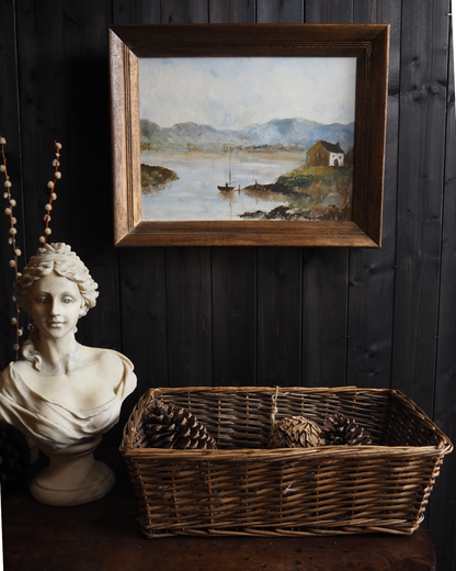 Vintage Rustic Oil Painting by E. Henstock in a Wooden Oak Picture Frame