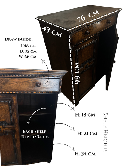 Antique Oak Bobbin Cabinet - Jacobean Style Sideboard