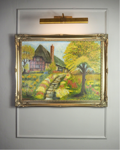 Vintage Large English Countryside Oil Painting by E. Henstock in Sorélle Ornate Frame