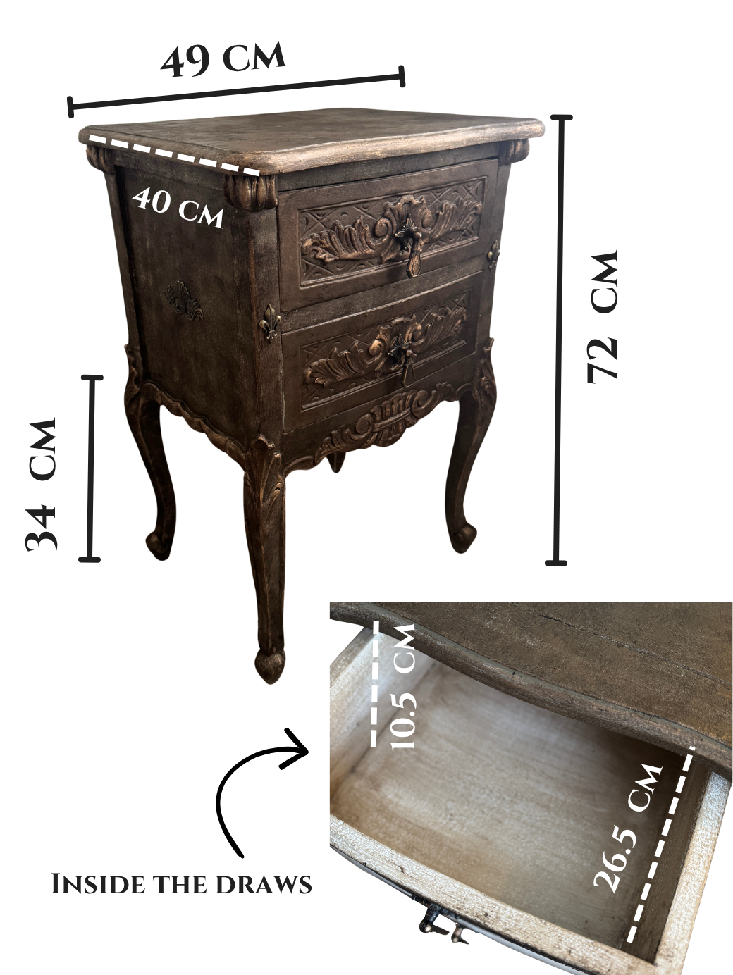 Vintage French Ornate Style Bedside Tables – Gold & Brown | Distressed Upcycled Nightstands
