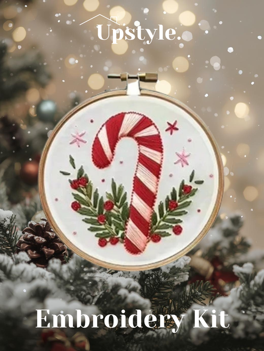 Sweet Snowfall Embroidery Kit – Candy Cane Winter Stitch Set for Beginners