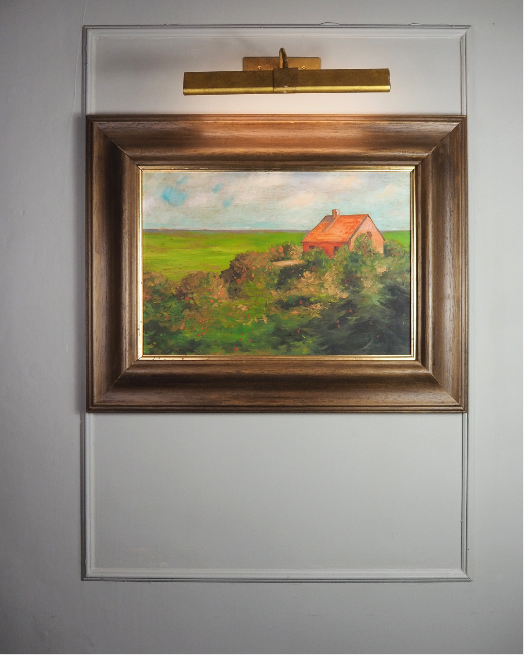 Original Rural Oil Painting – "The Red Roof Farmstead" by Nichol Wheatley