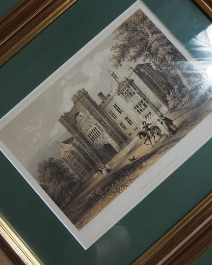 Antique Architectural Prints - Brereton Hall, Turton Tower & Wollaton Hall -English Country House Gallery Set