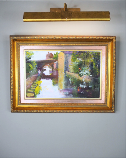 Original Oil Painting “Canal Walk” by J. Morris in Gilt Frame