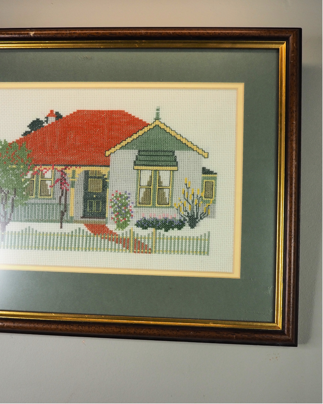 Vintage Juniper Designs Australian Cottage Cross Stitch in Wooden Frame