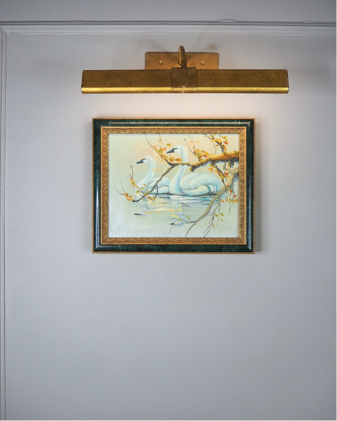 Grace Upon the Water" – Signed Mid-Century Oil Painting of a Swan