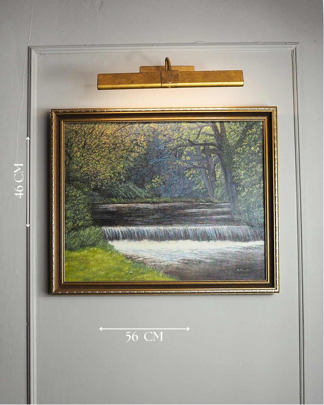 Vintage Dark Forest Water Scene – Signed by M. Mullen Oil Painting