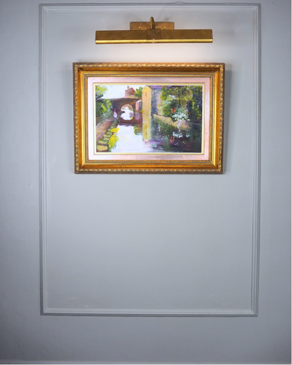 Original Oil Painting “Canal Walk” by J. Morris in Gilt Frame