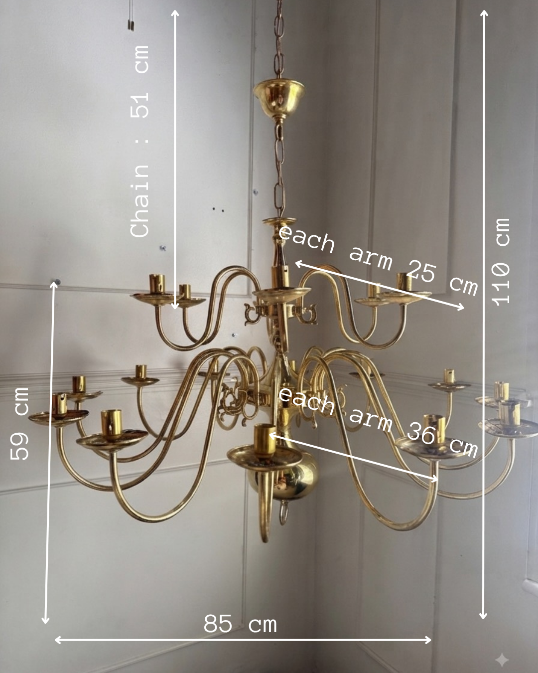 Vintage Dutch Brass Chandelier – 18 Light Baroque Style Ceiling Lighting