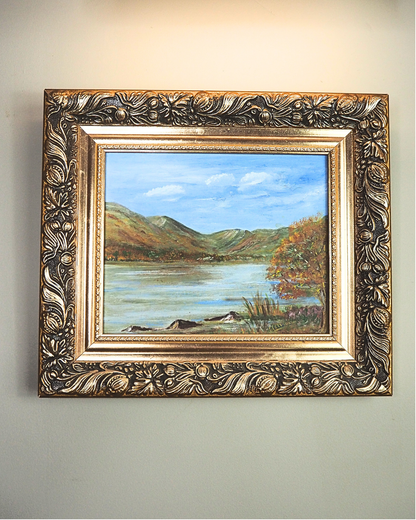 Vintage Seaside Oil Painting by Melville in Belvoir Ornate Frame