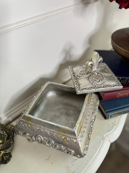 Vintage Silver Plated Wooden Ring and Storage Box for Keepsakes