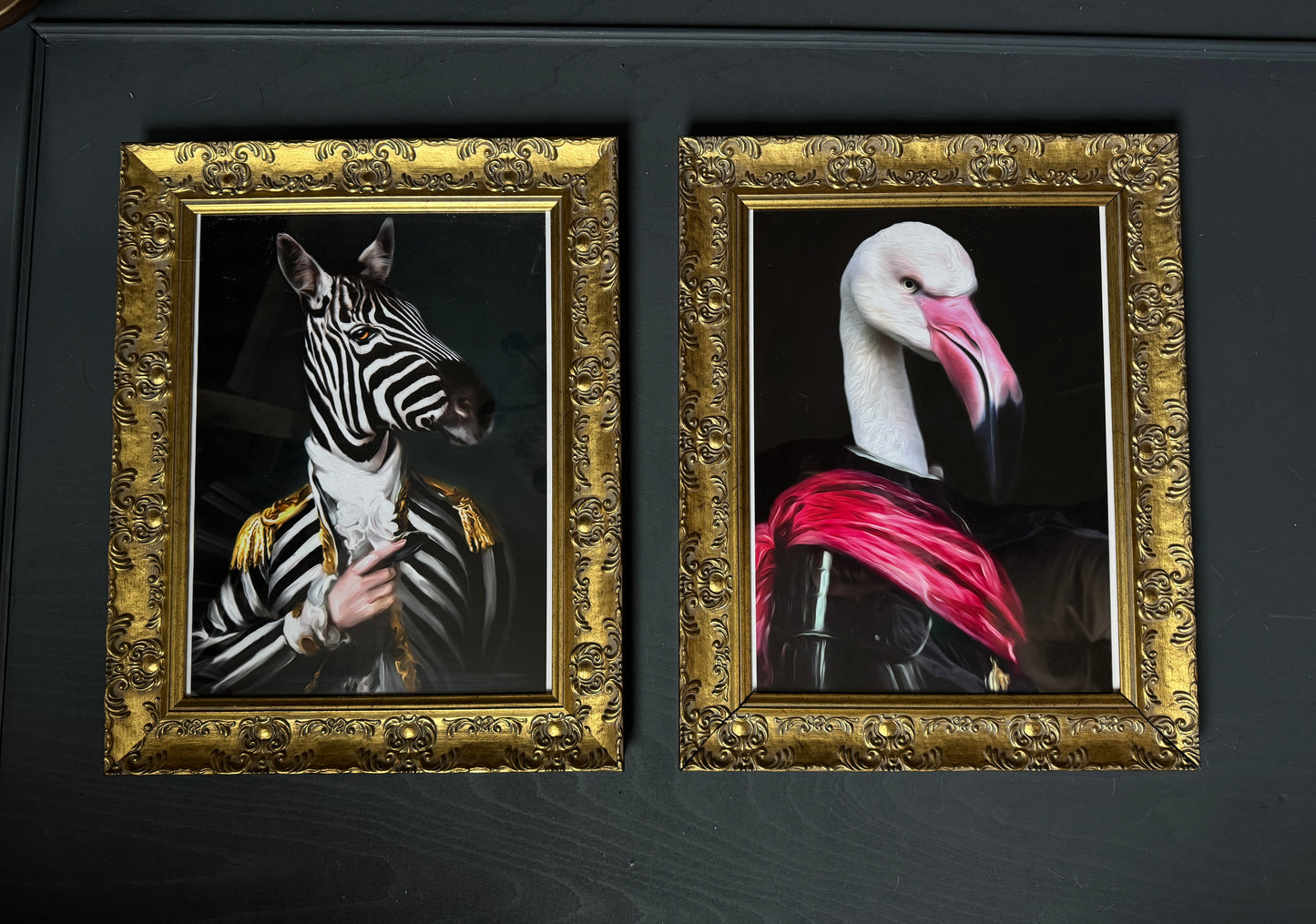 Vintage Inspired Gold Glazed Gilt Frame Set with Quirky Fun Prints