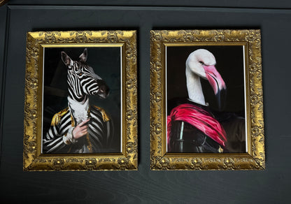 Vintage Inspired Gold Glazed Gilt Frame Set with Quirky Fun Prints
