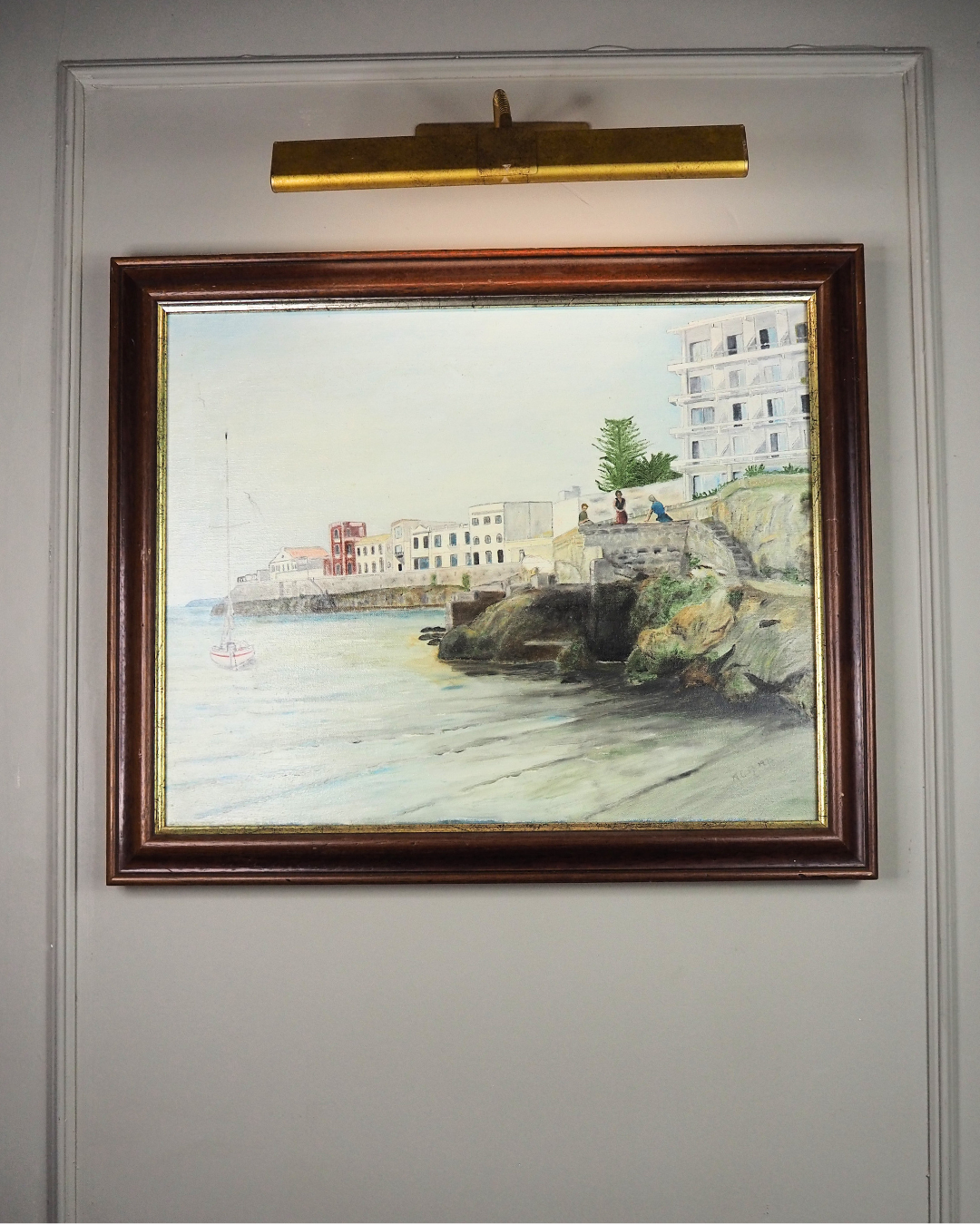 Quiet Anchorage at Tranquil Harbour - Original Oil Painting by N.G. Reynolds