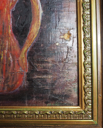 Large Vintage Floral Oil Painting in Antique Gold Heavy Frame (72 × 57 cm)