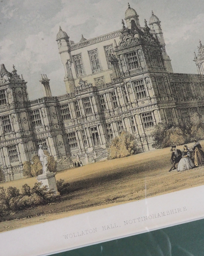 Antique Architectural Prints - Brereton Hall, Turton Tower & Wollaton Hall -English Country House Gallery Set