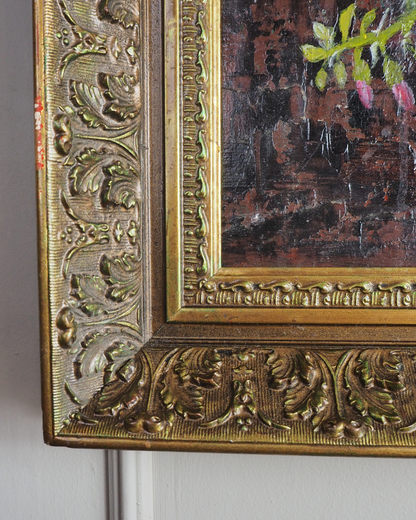 Large Vintage Floral Oil Painting in Antique Gold Heavy Frame (72 × 57 cm)