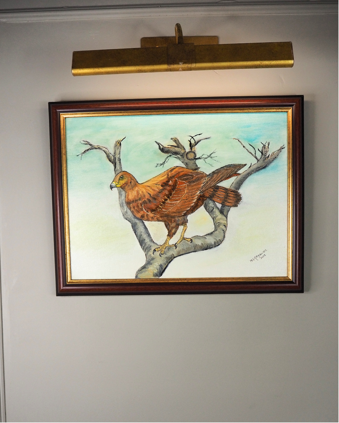 The Gentle Perch – Vintage Bird Oil Painting by N.G Reynolds
