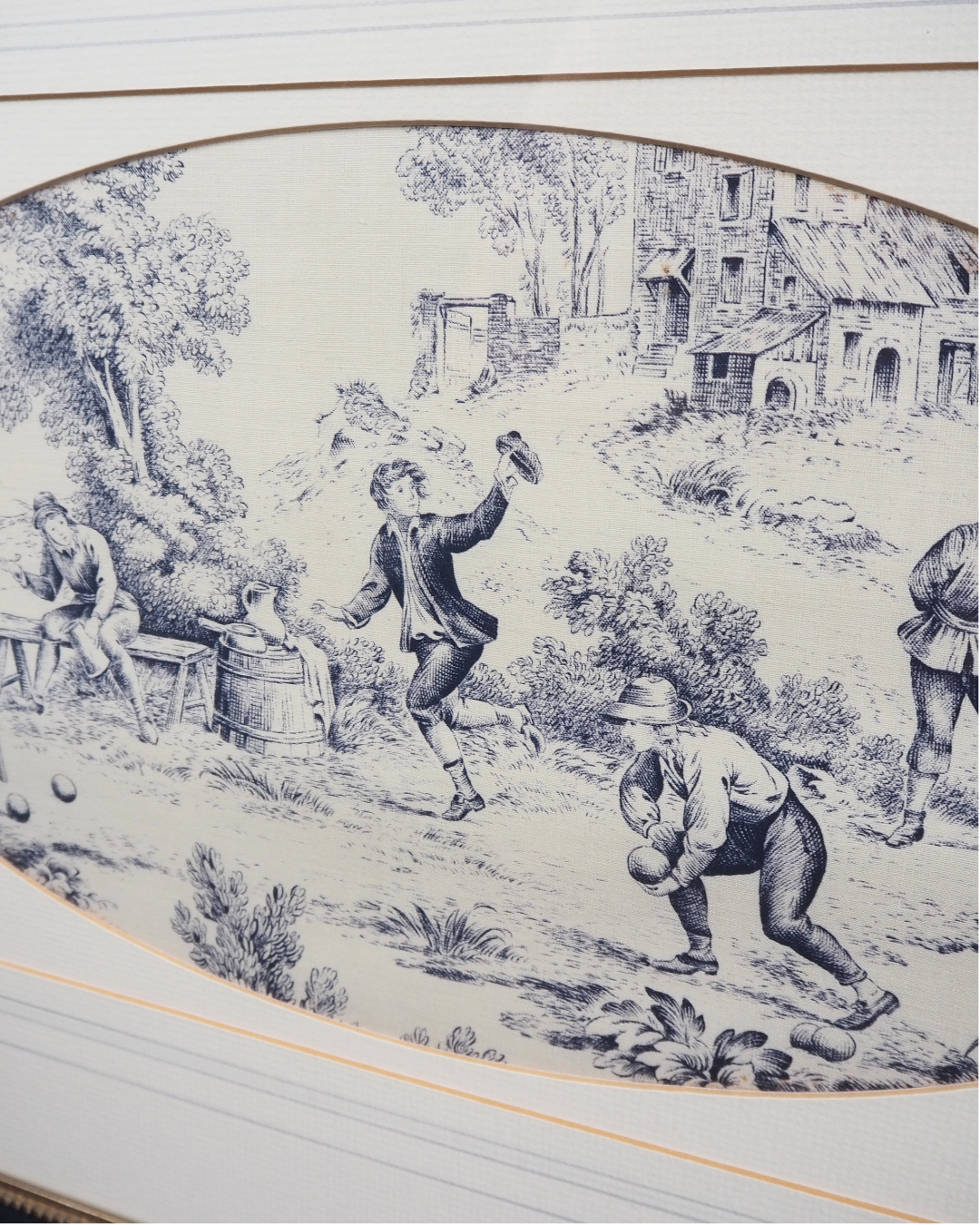 Pair of 19th Century French Toile de Jouy Framed Fabric Panels - Bobbin Frame