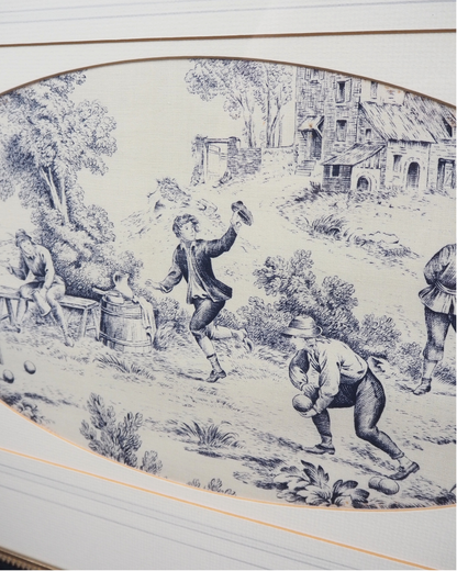 Pair of 19th Century French Toile de Jouy Framed Fabric Panels - Bobbin Frame