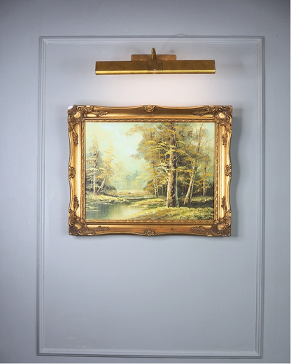 Vintage Mid-Century Oil Painting – Autumn Forest Landscape with Stream