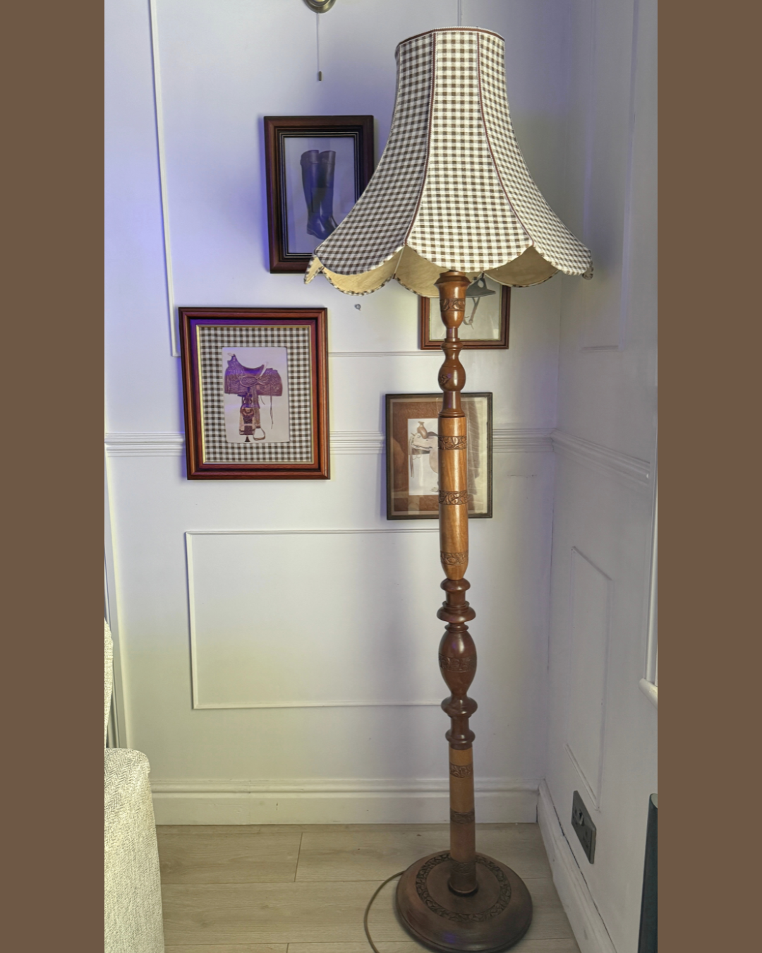 Antique Anglo Indian Hand Carved Wooden Floor Lamp