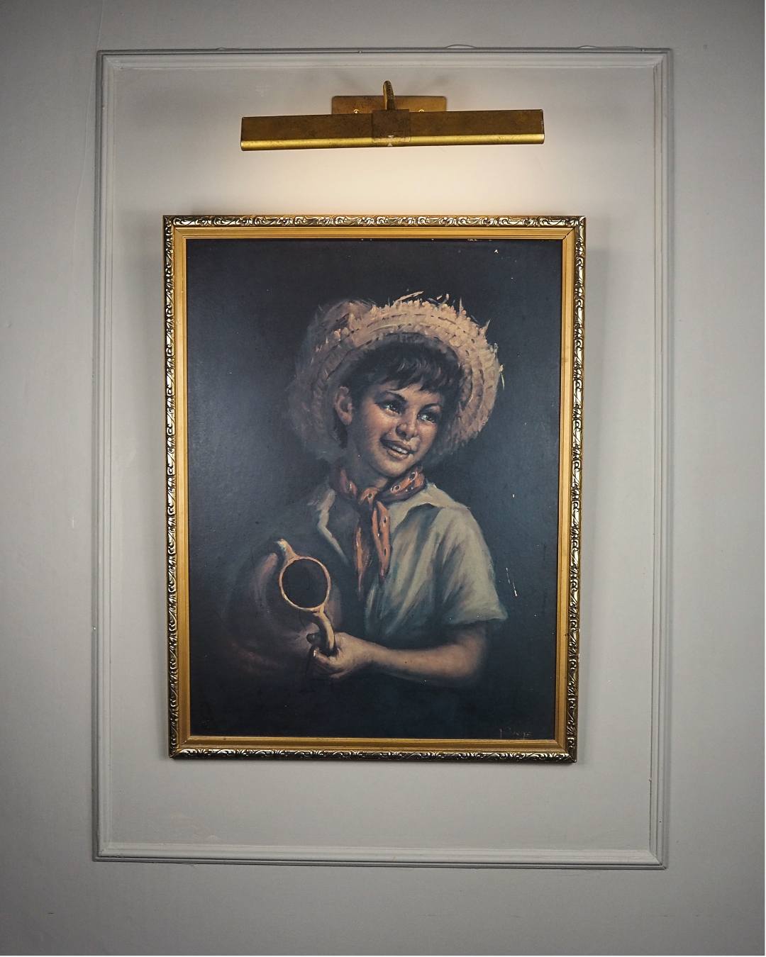 Vintage Textured Print - Country Boy in a Gold Gilt Frame