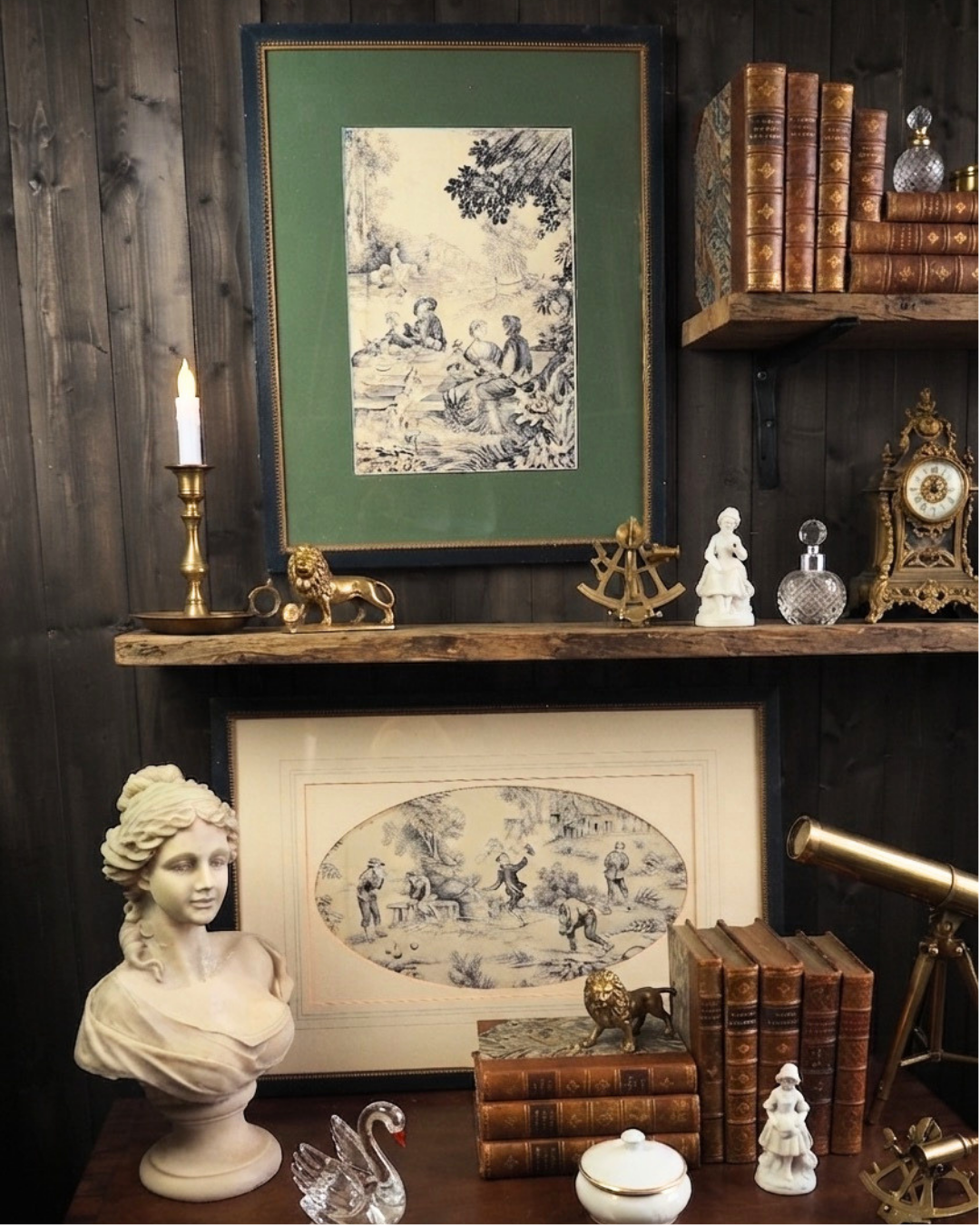 Pair of 19th Century French Toile de Jouy Framed Fabric Panels - Bobbin Frame