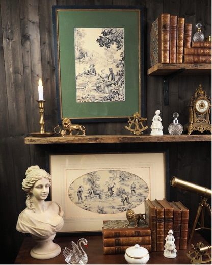 Pair of 19th Century French Toile de Jouy Framed Fabric Panels - Bobbin Frame