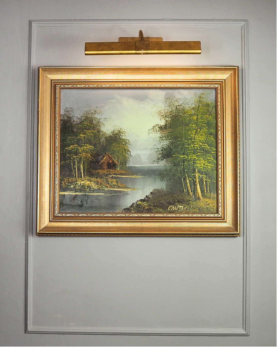 Vintage Mid-Century Oil Painting –  Forest Landscape by Phillip Cantrell