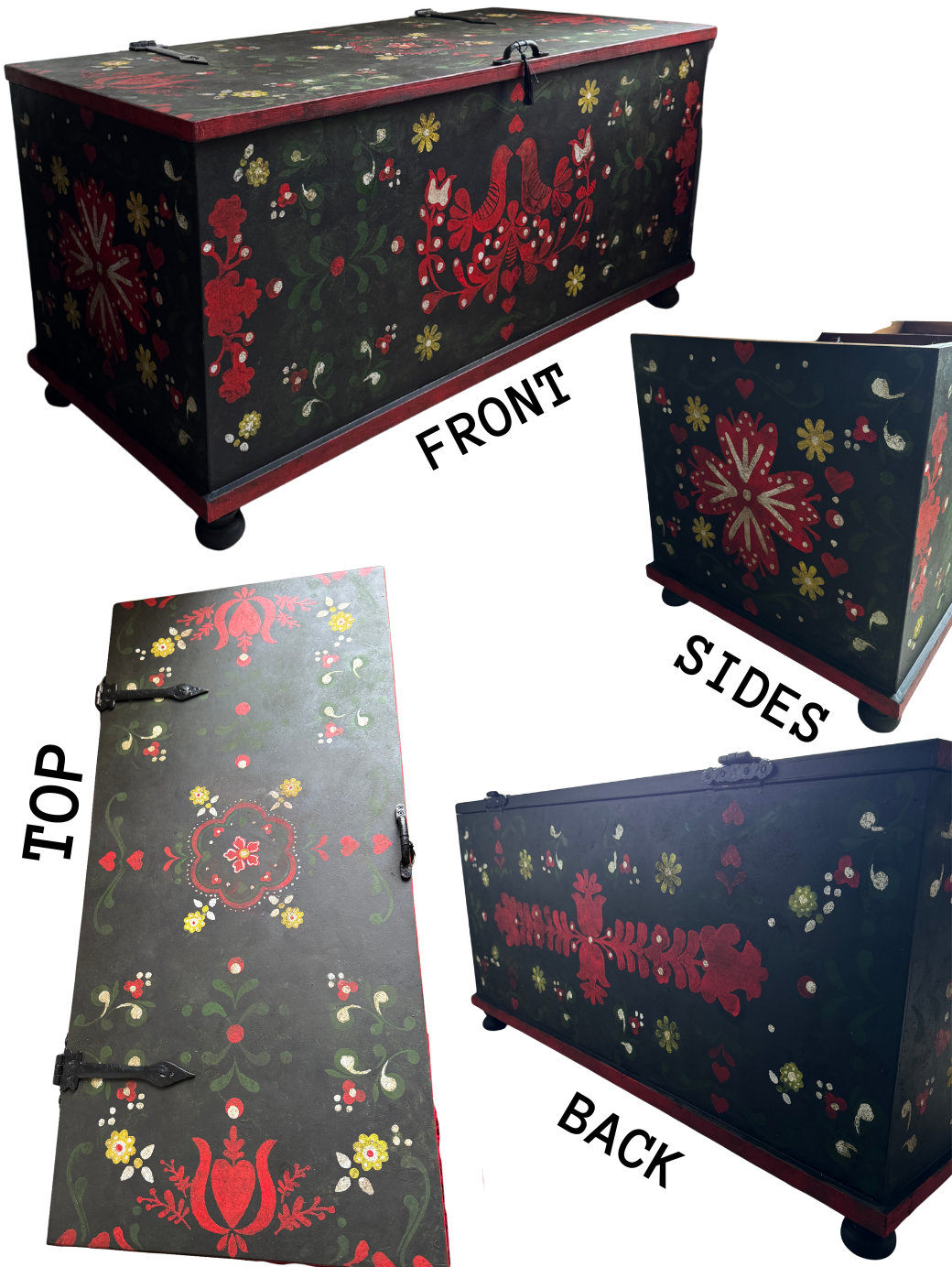 Large Vintage Hungarian Hand-Painted Folk Blanket Box / Toy Storage Chest