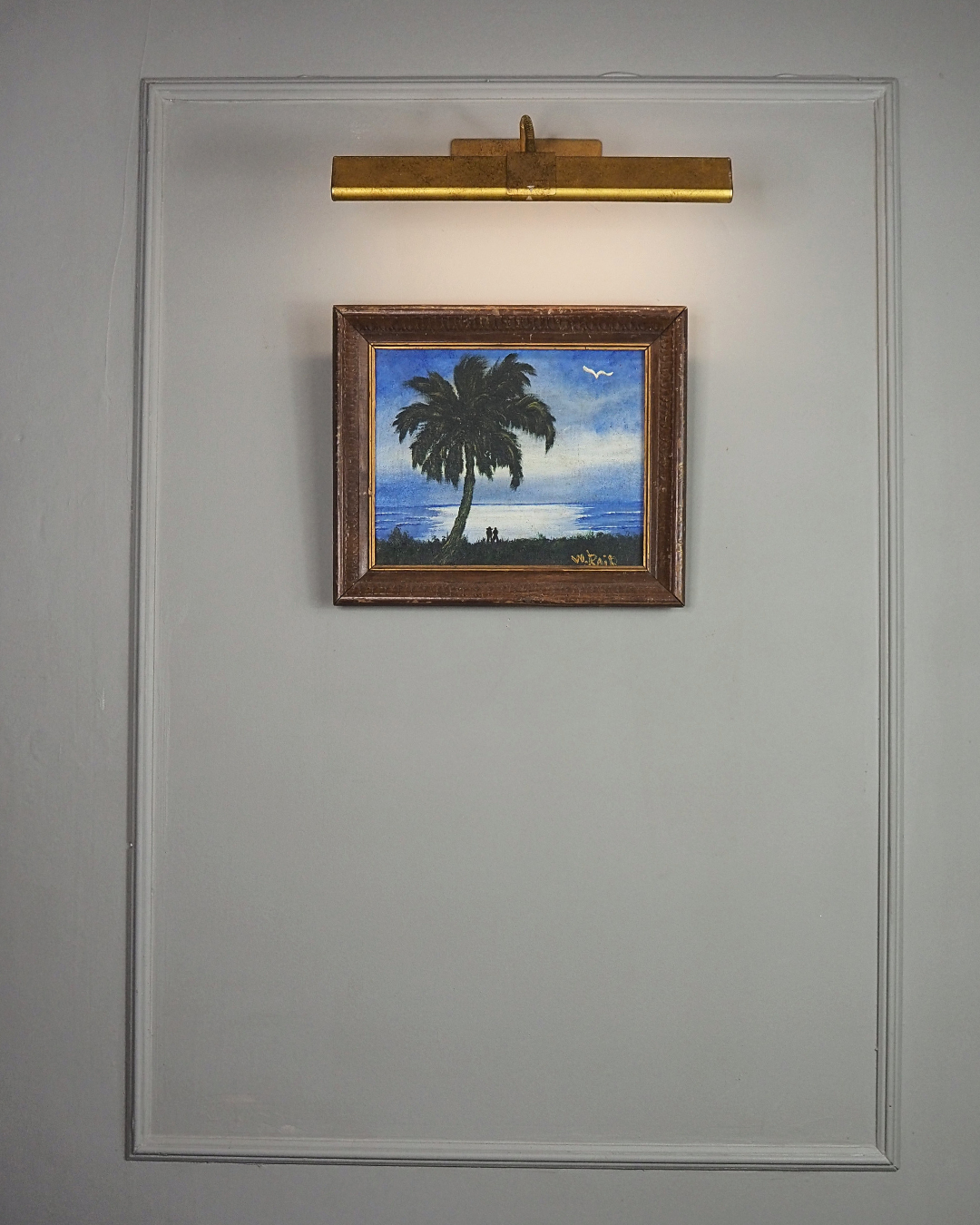 Moonlit Palm Scene Highwaymen-Style Oil Painting in Rustic Frame