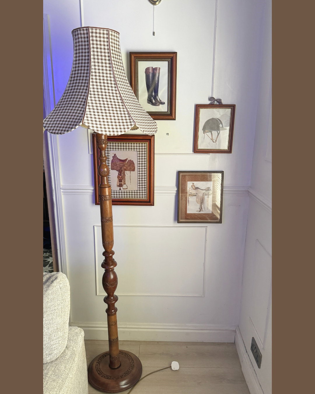Antique Anglo Indian Hand Carved Wooden Floor Lamp
